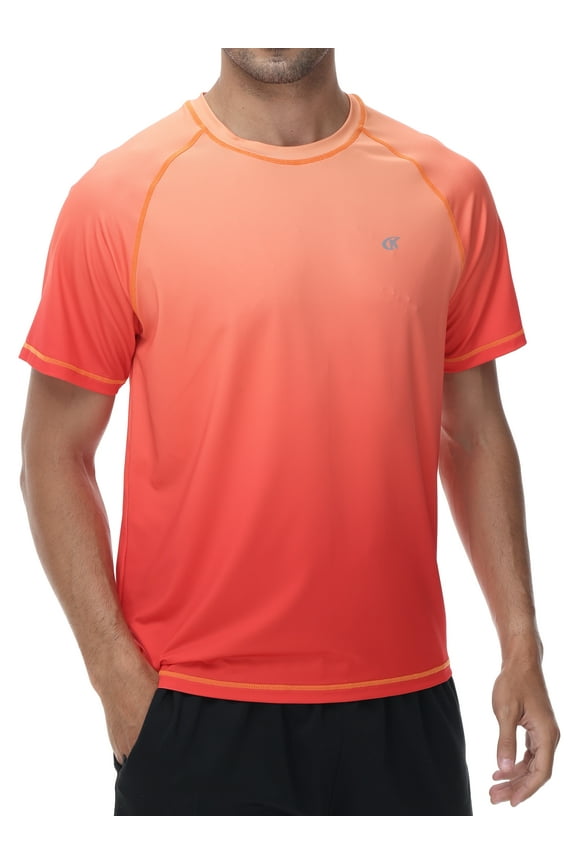 Swim Shirts Short Sleeve for Men Quick Dry Running UPF50+ Sun Protection Rash Guard Top Orange Gradient Orange Red L