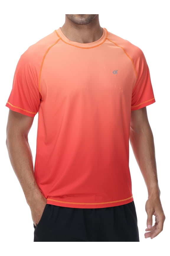 Swim Shirts Short Sleeve for Men Quick Dry Running UPF50+ Sun Protection Rash Guard Top Orange Gradient Orange Red S