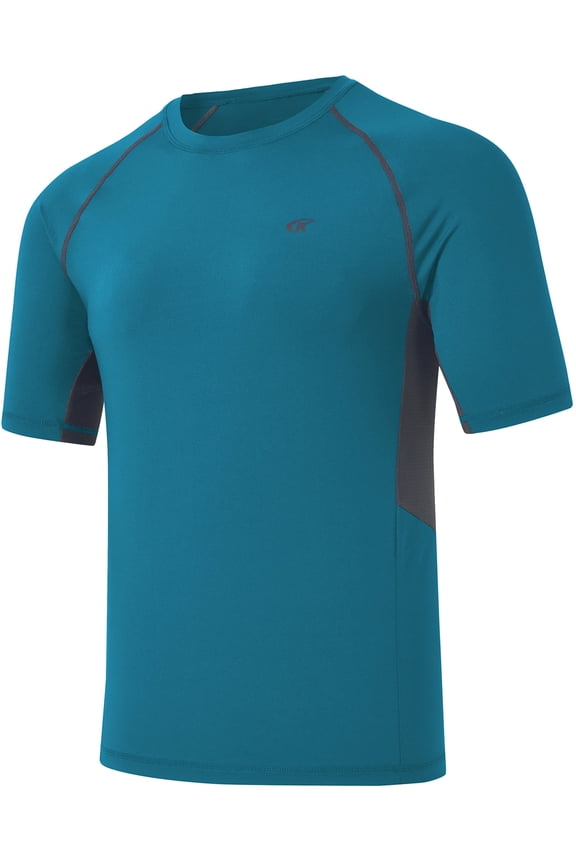 Swim Shirts Short Sleeve for Men Quick Dry Running UPF50+ Sun Protection Rash Guard Top PeacockBlue L