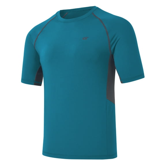 Weilanxin Swim Shirts Short Sleeve for Men Quick Dry Running UPF50  Sun Protection Rash Guard Top PeacockBlue L
