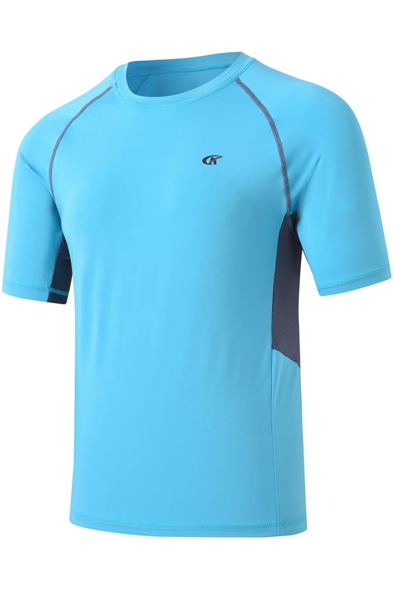 Swim Shirts Short Sleeve for Men Quick Dry Running UPF50+ Sun Protection Rash Guard Top SkyBlue 3XL