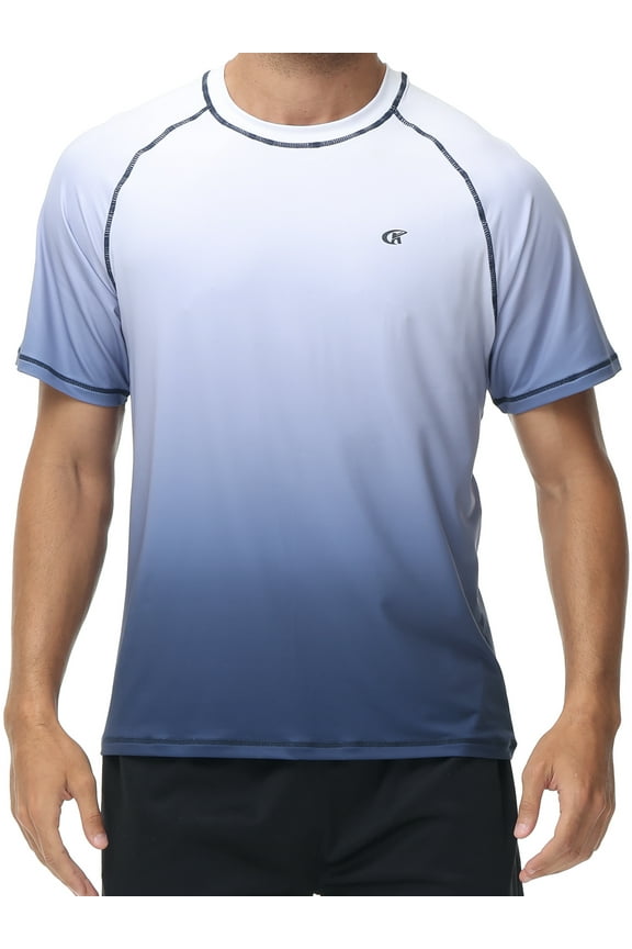 Swim Shirts Short Sleeve for Men Quick Dry Running UPF50+ Sun Protection Rash Guard Top White Gradient Navy 3XL