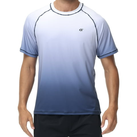 Swim Shirts Short Sleeve for Men Quick Dry Running UPF50+ Sun Protection Rash Guard Top White Gradient Navy M