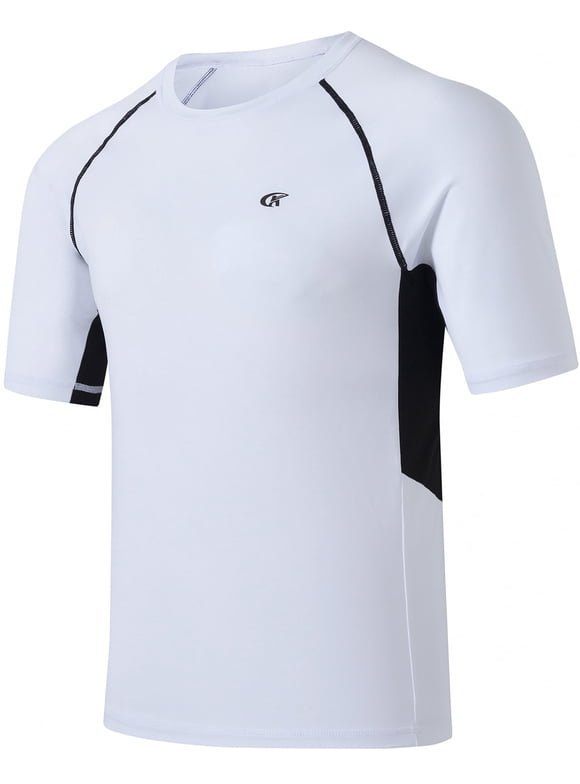 Swim Shirts Short Sleeve for Men Quick Dry Running UPF50+ Sun Protection Rash Guard Top White L