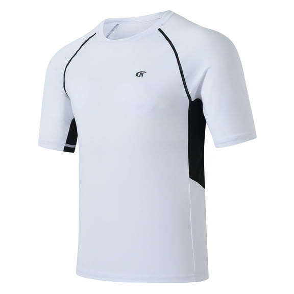 Weilanxin Swim Shirts Short Sleeve for Men Quick Dry Running UPF50  Sun Protection Rash Guard Top White M