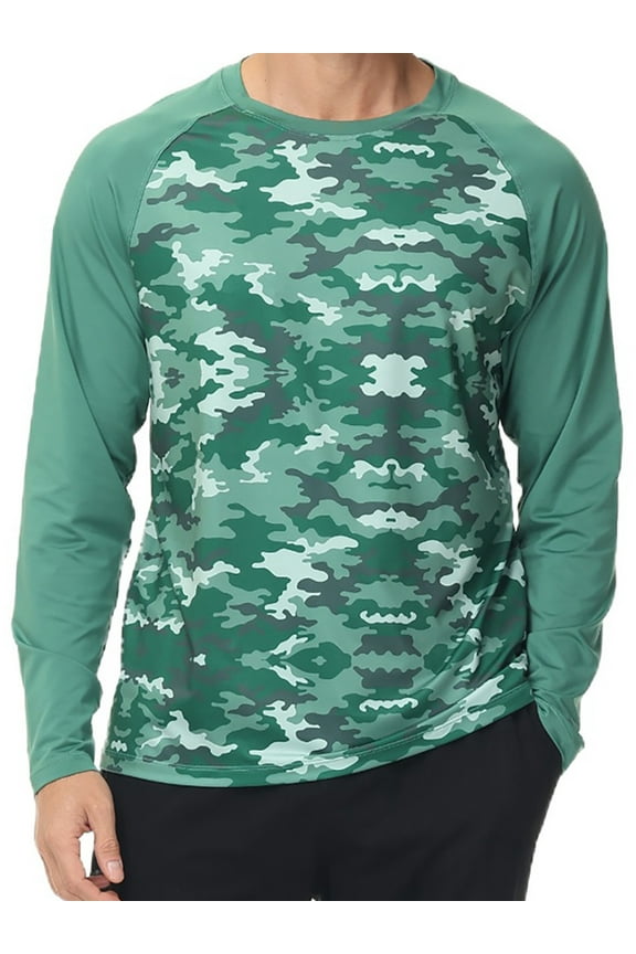 Swim Shirts for Men Long Sleeve Mens Rash Guards UPF 50+ Water Quick-Dry Sports Swimwear Army M