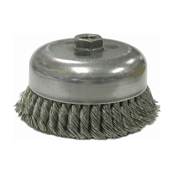 Weiler - 12576 - Weiler 6 X 5/8 - 11 X 1 3/8 Trim Carbon Steel Double Row .0350 Knot Wire Cup Brush For Use On Right