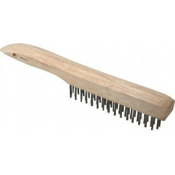 Weiler - 4 Rows x 16 Columns Shoe Handle Stainless Steel Scratch Brush - 5" Brush Length, 10" OAL, 1" Trim Length (4 Pack)