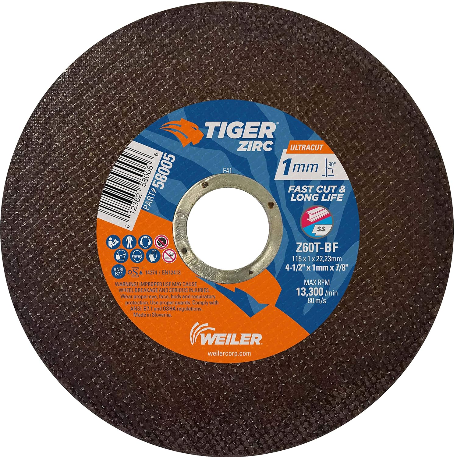 Weiler Tiger 6-Inch Cutting Wheels, .045" Thick, Z60T Type 1, 7/8" Arbor - Pack Of 25 (Fast Cut & Long Life For Metal) - View #2