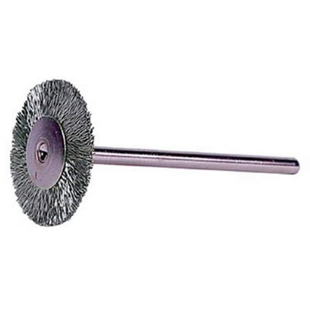 Miniature Stem-Mounted Wheel Brush, 1 in Dia., 0.003 in SS Wire, 37,000 rpm