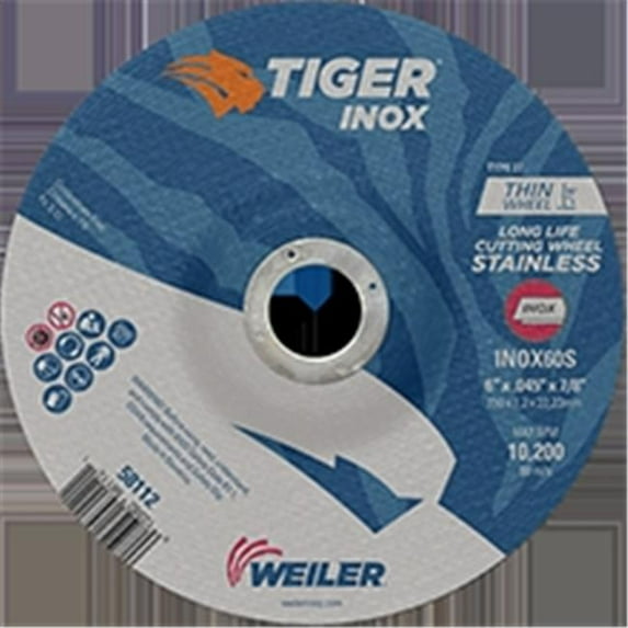 Weiler 804-58112 6 x 0.045 in. Tiger Type 27 Cutting Wheel, INOX60S - 0.87 in. A.H, Pack of 25
