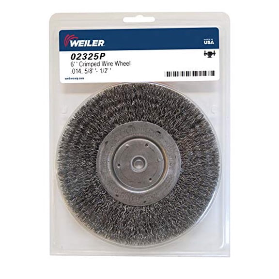 Weiler 02325 Vortec Pro Medium Face Bench Grinder Wheel, 6", 0.14" Crimped Steel Wire Fill, 5/8"-1/2" Arbor Hole
