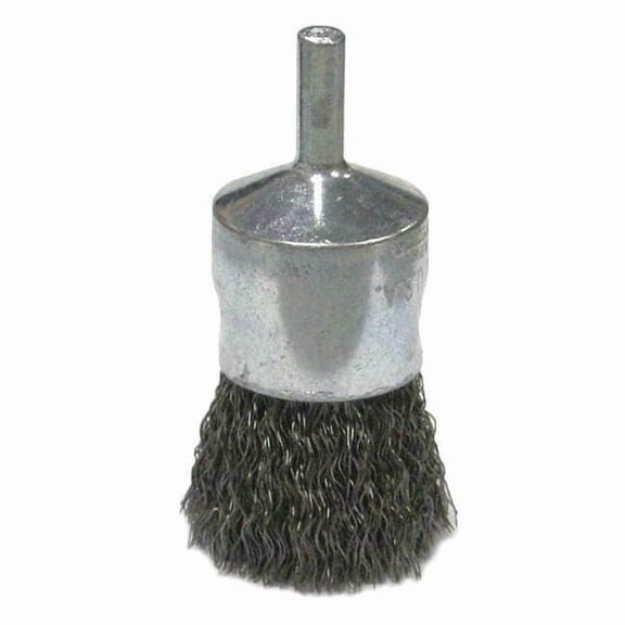 Weiler 1" Crimped Wire End Brush .006" Stainless Steel Fill 1/4" Stem 36285