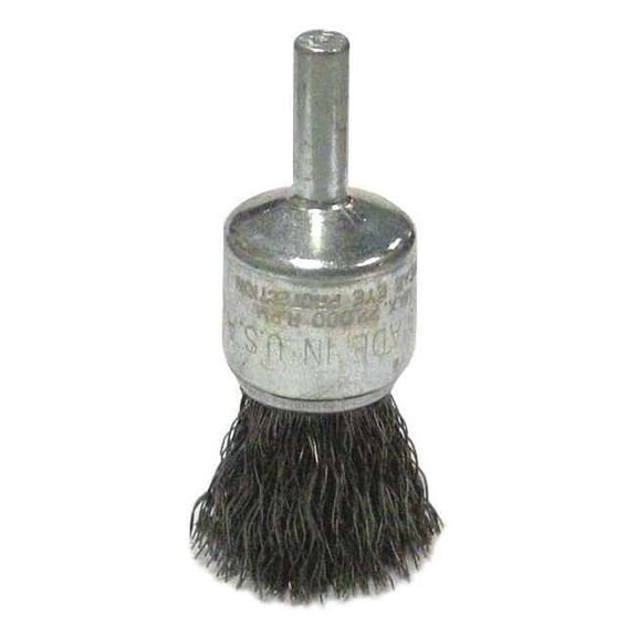 Weiler 3/4" Crimped Wire End Brush .006"Stainless Steel Fill 1/4" Stem 36283