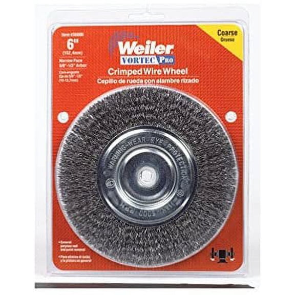 Weiler Crimped Wire Wheel 6 " Narrow Face 6000 Rpm Coarse 5/8 " - 1/2 " Arbor