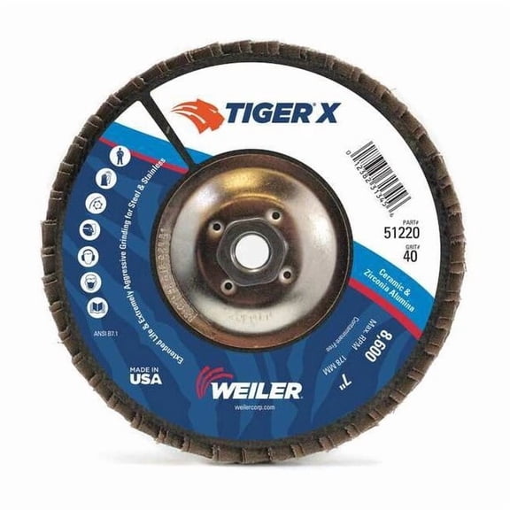 Weiler Flap Disc,7 in. x 40 Grit,7/8,8600 RPM 98929