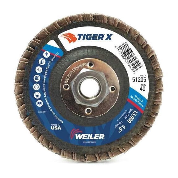 Weiler Flap Disc,7 in. x 80 Grit,8600 RPM 98918