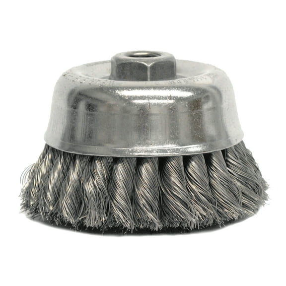Weiler Heavy-Duty Knot Wire Cup Brush, 4 in Dia., 5/8-11 UNC Arbor, .02 in Steel Wire