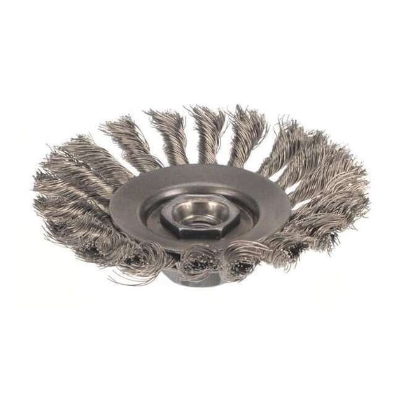 Weiler Knot Wire Bevel Wheel, 4 1/2 in D x 3/8 W, .014 in Stainless Steel, 12,500 rpm