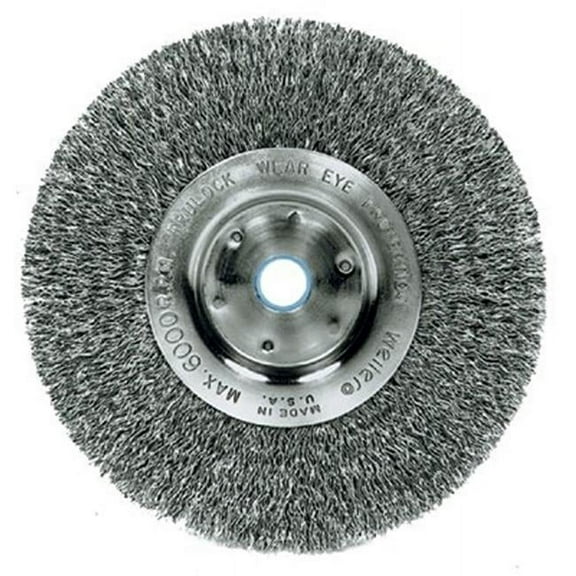 Weiler Narrow Face Crimped Wire Wheel, 8 in D x 3/4 W, .0118 Stainless Steel, 6,000 rpm