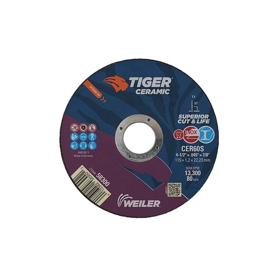 Weiler 804-58300 4.5 x 0.045 x 0.875 in. Tiger Ceramic Cutting Wheel - Pack of 25