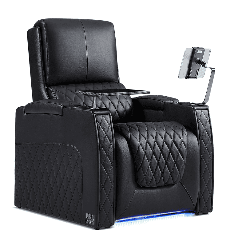 Weilianda Astronauts Reclining Sofa Electricity Recliner Zero Gravity Chair Top Grain Leather Movie Chair Gaming Sofa with Tray Table USB Charging Cup Holders,Row of 1 Black