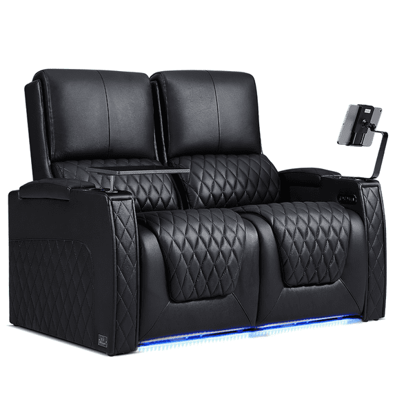 Weilianda Astronauts Reclining Sofa Electricity Recliner Zero Gravity Chair Top Grain Leather Movie Chair Gaming Sofa with Tray Table USB Charging Cup Holders,Row of 2 Loveseat Black