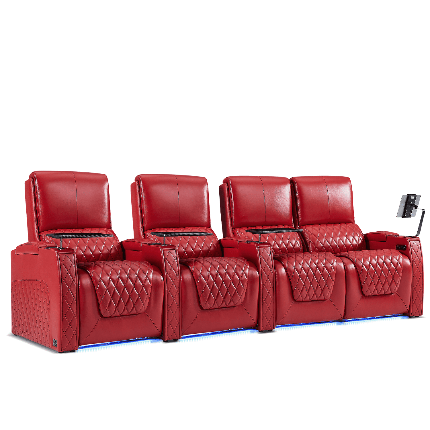 Weilianda Astronauts Reclining Sofa Electricity Recliner Zero Gravity Chair Top Grain Leather Movie Chair Gaming Sofa with Tray Table USB Charging Cup Holders,Row of 4 Loveseat Right Red