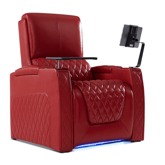 Weilianda Astronauts Reclining Sofa Electricity Recliner Zero Gravity Chair Top Grain Leather Movie Chair Gaming Sofa with Tray Table USB Charging Cup Holders,Row of 1 Red