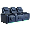 thumbnail image 1 of Weilianda Chic Recliner Chair Electricity Recliner Power Recliner Chair Top Grain Leather Movie Chair Gaming Sofa with Tray Table USB Charging Cup Holders,Row of 3 Blue, 1 of 5