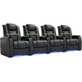 thumbnail image 1 of Weilianda Home Theater Seating Top Grain Leather Recliner Chair Dual Power Movie Gaming Sofa Electric Headrest with Tray Table Type-C USB Charge Cup Holders Row of 4 Black, 1 of 1