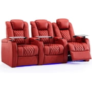 Weilianda Home Theater Seating Top Grain Nappa Leather Recliner Chair Dual Power Movie Gaming Sofa Electric Headrest with Tray Table Type-C USB Charge Cup Holders Row of 3
