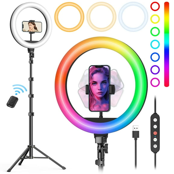 Weilisi 10" Ring Light with Stand 72'' Tall & Phone Holder,38 Color Modes Selfie Light with Tripod Stand,Stepless Dimmable/Speed LED Ring Light for iPhone & Android,YouTube, Makeup,TIK Tok