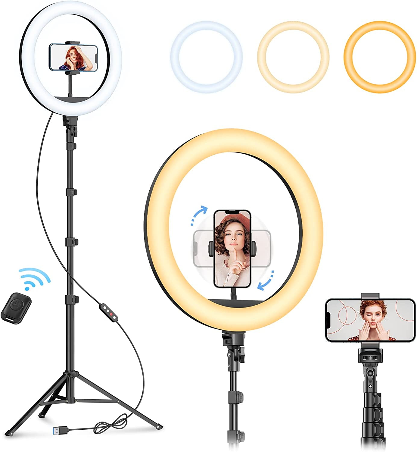 Weilisi Large Professional Full-Screen Ring Light Kit Bundles with 10 RGB  Ring Light, Stepless Dimmable/Speed LED Ring Light for iPhone 