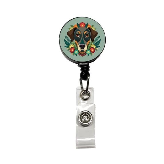 Weimador Head Floral Motif Gray Dog Retractable Reel ID Badge Key Card Name Tag Holder with Clip