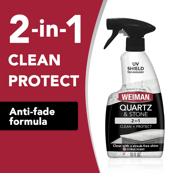 Weiman 2-in-1 Quartz & Stone Countertop Cleaning Spray, Citrus Scent with UV Protection, 16 fl oz