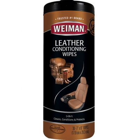 Weiman 3-In-1 Leather Cleaner, Conditioner & Protection Wipes, 30 Count