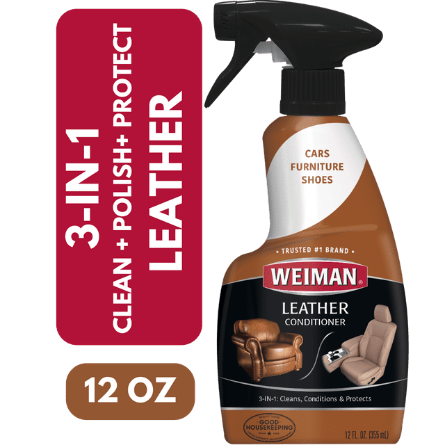Weiman 3-1 Leather Cleaner & Conditioner for Furniture, Auto, Bags & Shoes, UVX Protection,16oz