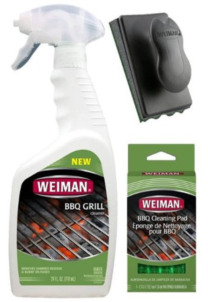 Weiman BBQ Gas Charcoal Grill Cleaner Spray Grate 3pc Cleaning Kit Scrubbing Pad