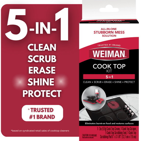 Weiman 5-In-1 Cook Top Complete Cleaning Kit - Includes Cream, Scrubbing Pad and Scraper Tool