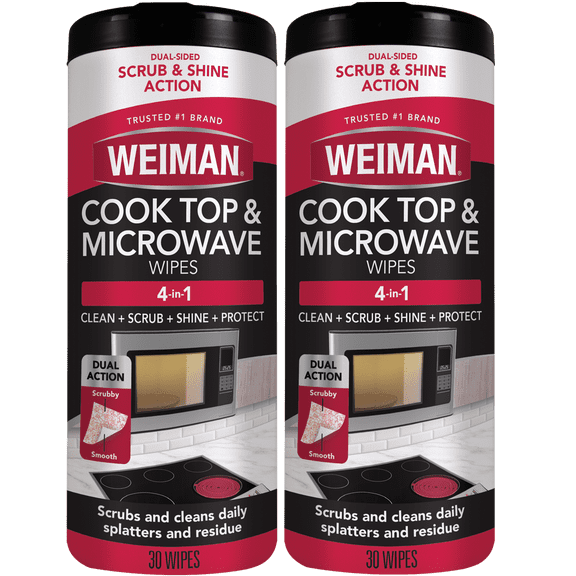 Weiman Cook Top & Microwave Easy Kitchen Cleaning Wipes with Dual Action Scrubbing, 30 Count, 2 Pack