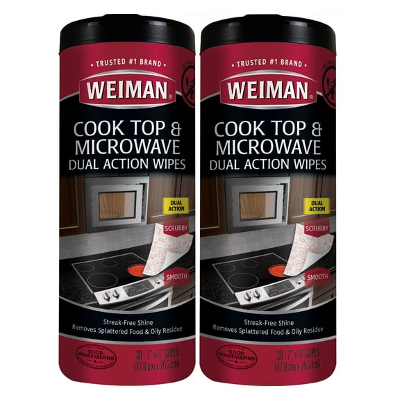 Weiman Cook Top & Microwave Easy Kitchen Cleaning Wipes with Dual Action Scrubbing, 30 Count, 2 Pack