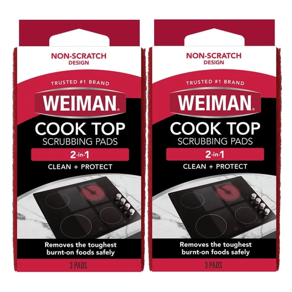 Weiman Cook Top Scrubbing Pads 2-in-1 Clean and Protect, 3 Count (2 Pack)