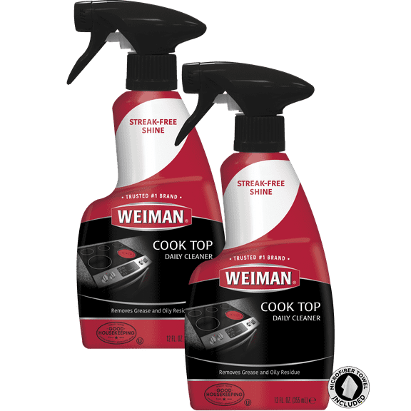 Weiman Cooktop & Stovetop Daily Cleaner, Streak-Free Results, 12 Ounce, 2 Pack w/ MicroFiber Buffing Towel