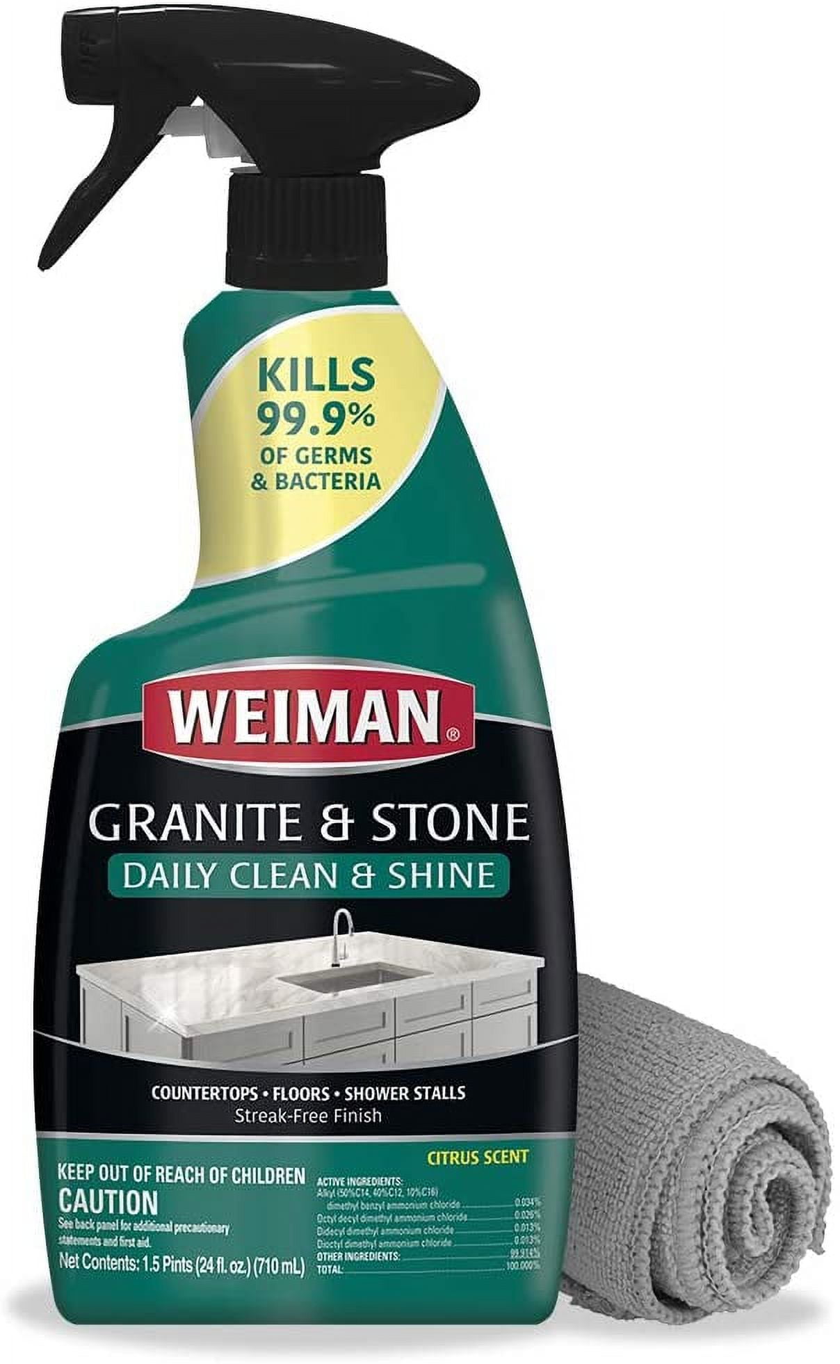 Weiman Disinfectant Granite Cleaner and Polish With Microfiber Cloth