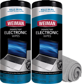 Weiman Electronic Cleaner Wipes - Safely Clean Your Laptop, Computer, Cell Phone, 30ct (2 Pack) w/ Micro Fiber Buffing Towel