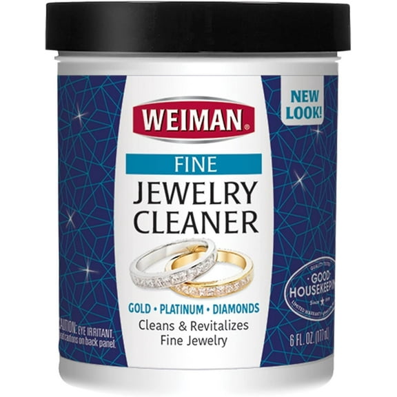 Weiman Fine Jewelry Cleaner Liquid with Cleaning Brush  Restores Shine & Brilliance to Gold, Platinum, Precious Gemstones & Diamond Jewelry, 6 Oz