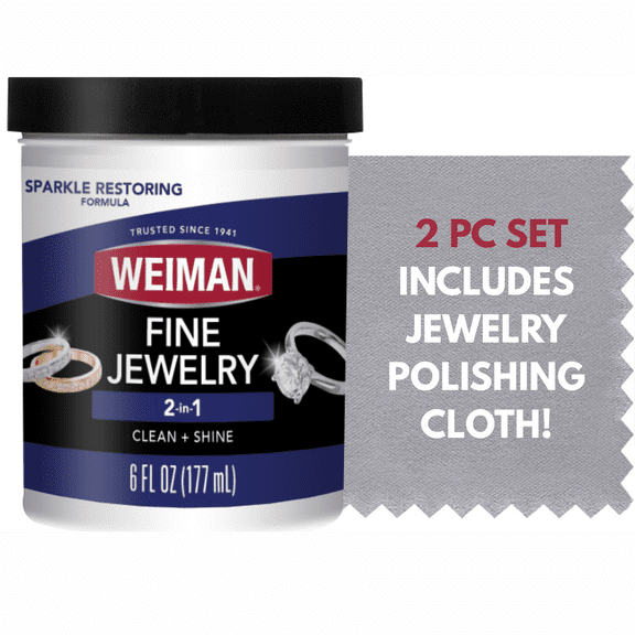 Weiman Fine Jewelry Liquid Cleaner With Polishing Cloth Included - Restores Shine and Brilliance to Gold, Diamond, Platinum Jewelry and Precious Stones , 6 Oz
