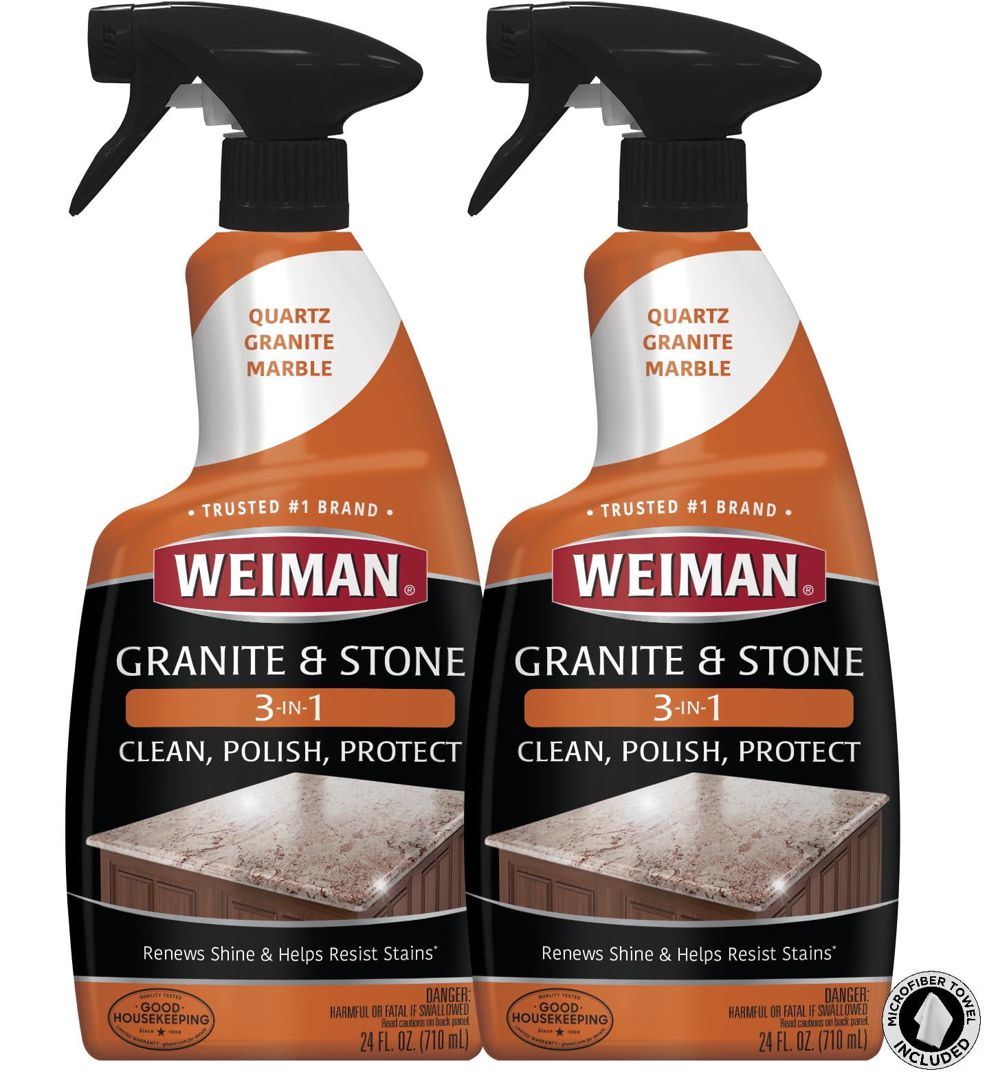 Weiman Granite Cleaner Polish and Protect 3 in 1 2 Pack Streak Free pH Neutral Formula for Daily Use on Interior and Exterior Natural Stone w