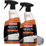 Weiman Granite Cleaner Polish and Protect 3 in 1 - 2 Pack - Streak-Free, pH Neutral Formula for Daily Use on Interior and Exterior Natural Stone w/ Microfiber Towel